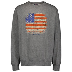 Patriotic American Flag Fleece Crewneck Sweatshirt in Grey